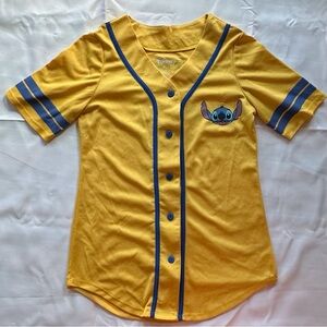 Disney Stitch yellow baseball jersey short sleeve button down‎ women’s medium